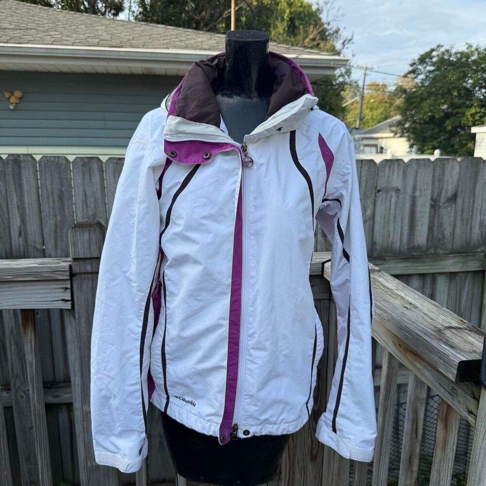 Columbia Titanium Women’s White Purple Hooded Ski Jacket Medium